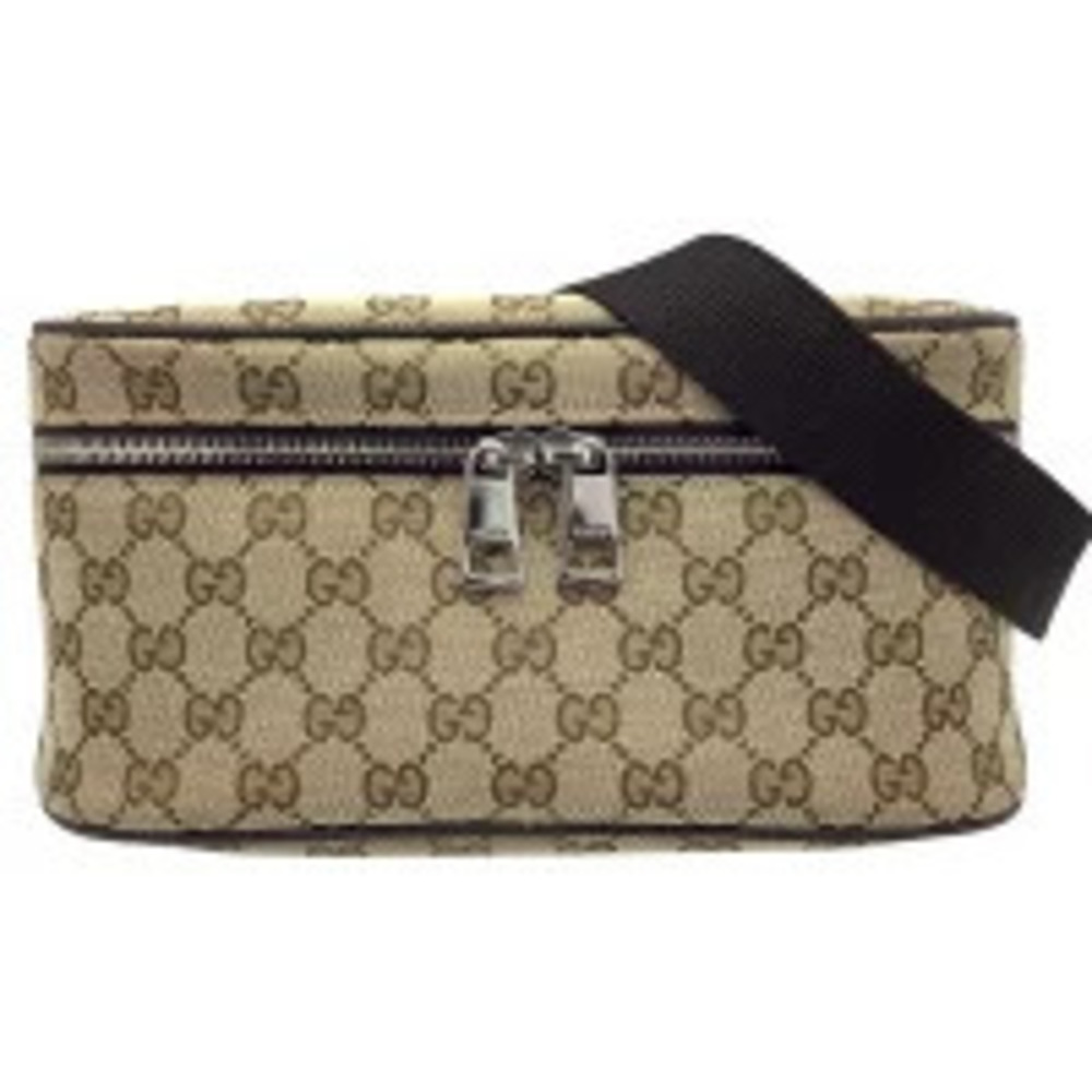 GUCCI GG Canvas Body Bum Crossbody Belt Bag Double Zipper Waist Beige Brown